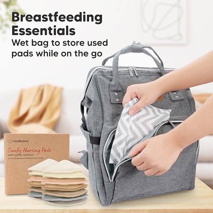 Organic Nursing Pads - 14 Washable Viscose Derived from Bamboo Breastfeeding Pads, Wash Bag, Reusable Breast Pads for Breastfeeding, Nipple Pads for Breastfeeding Essentials(Earth, M 3.9")