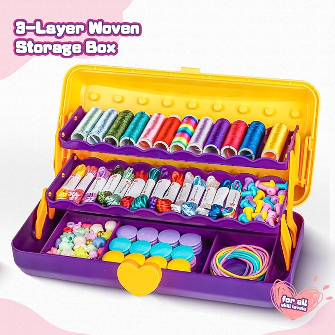 Cmiolacuna Friendship Bracelet Making Kit for Girls, 3-Layer Storage Box Arts and Crafts Bracelets Jewelry String Maker Kit Ages 8-12,Best Christmas Birthday Gift for Girls 6 7 8 9 10 11 12 Year Old