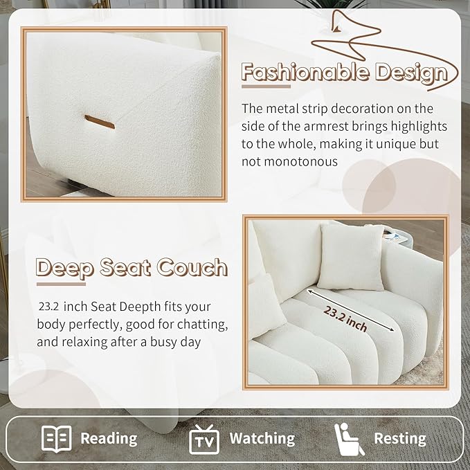 Antetek 78" Modern Sofa Couch, Comfy Deep Seat Teddy Cloud Sofa, Upholstered - Image 5