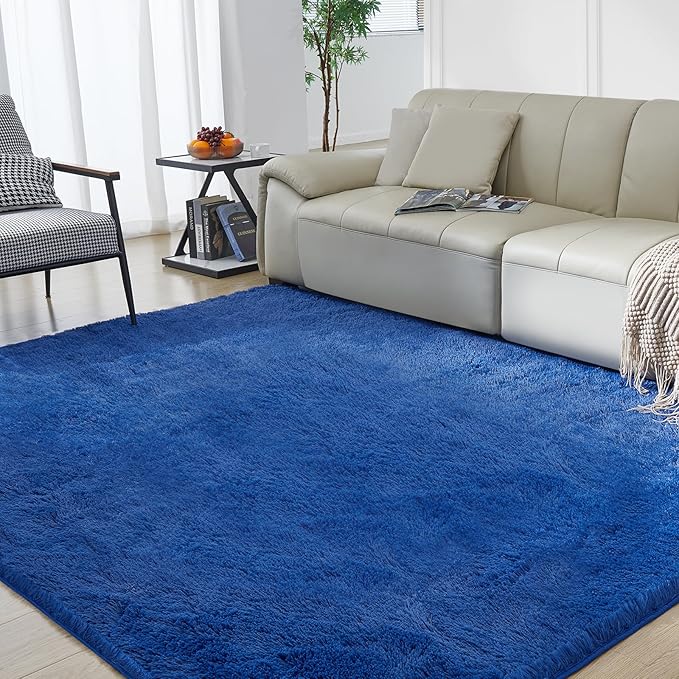 Ultra Soft Rug for Living Room, 5X8 Fluffy Shag Area Rug for Bedroom, Modern Shaggy Carpets Fuzzy Rug for Teens Dorm Nursery Home Decor Aesthetic, Upgrade Anti-Skid Durable, Blue