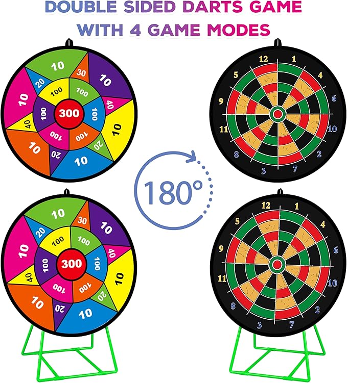 Large Dart Board for Kids, Kids Double-Sided Dart Board with Sticky Balls and Darts, Indoor/Outdoor Sport Fun Party Play Game Toys, Gifts for 3 4 5 6 7 8 9 10 11 12 Year Old Boys Girls
