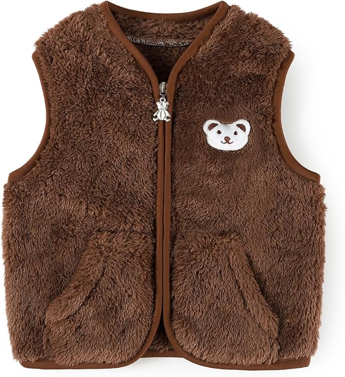 Baby Boys Girls Fleece Vest Zip Up Cute Bear Jackets Fuzzy Fall Winter Warm Clothes Newborn Outwear for Toddler Infant