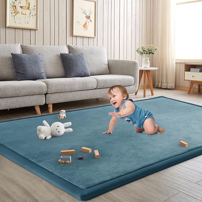 Baby Play Mat for Floor Tummy Time Mat Nursery Rug Muscle Mat Area Rug Playroom Rug Tatami Mat 6'7"x4'11" Memory Foam 1.3" Thick Crawling Mat For Babies,Toddlers, Infants, Kids,Floor Mat(Green)