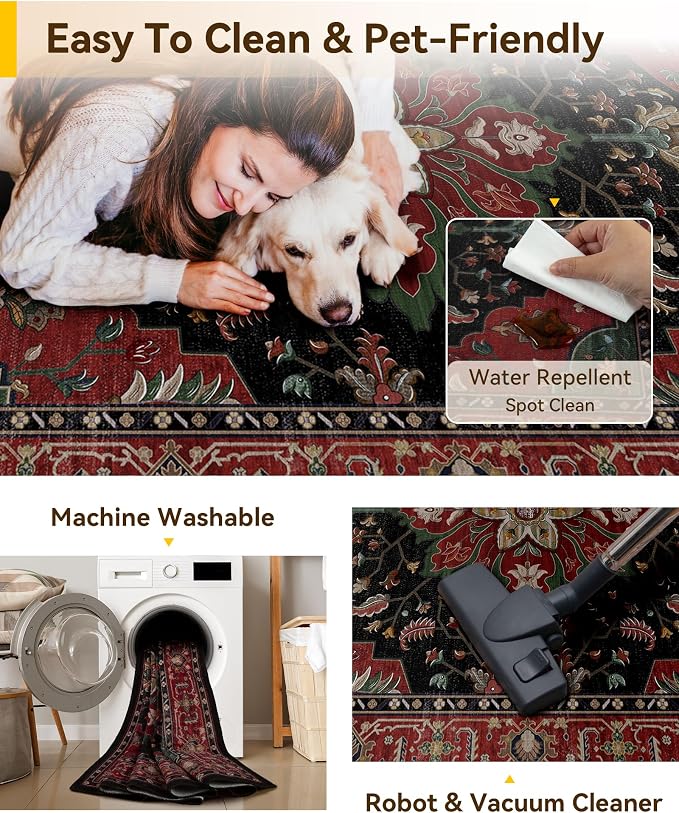 RELEANY Area Rugs 10'x12' Washable Non-Slip, Floral Vintage Distress Print - Image 5