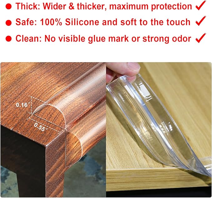 Baby Proofing, 0.4in Edge Protector Strip Clear, Thickened Silicone Soft Corner Protectors with Upgraded Pre-Taped Strong Adhesive, 9.8ft Edge Protectors for Cabinets, Tables, Drawers (White)