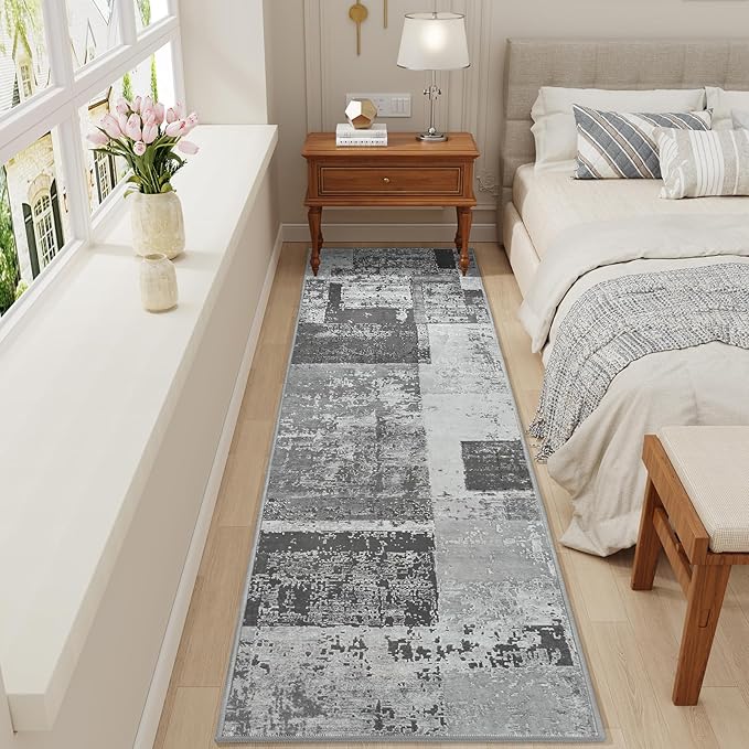 LOCHAS Washable Runner Rugs for Hallway, 2x8 Non Sip Soft Rug for Bedroom Entryway Kitchen Laundry Room, Long Abstract Carpet for Indoor Floor Bedside, Geometric Vintage Home Decor, Pet & kid Friendly
