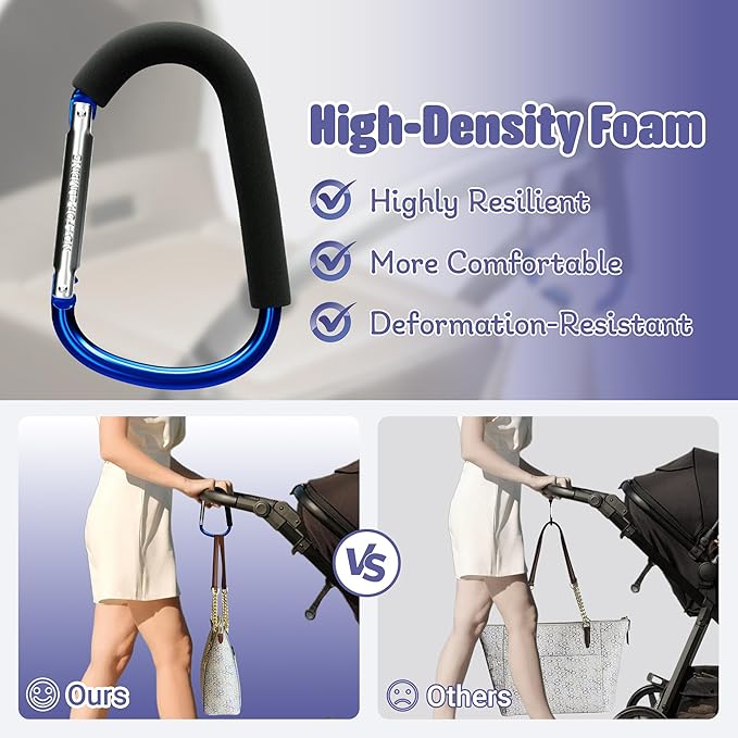 sprookber 6.7 Inch Large Stroller Hooks for Diaper Bags & Purses, Heavy Duty Mommy Hooks for Shopping, Grocery, Backpack – Baby Stroller Accessories, Set of 2 (Bule)