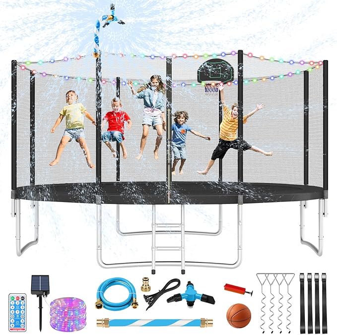 Upgraded 16FT 15FT 14FT 12FT 10FT 8FT Trampoline Outdoor with Basketball Hoop and Net, Capacity for 4-6 Kids and Adults