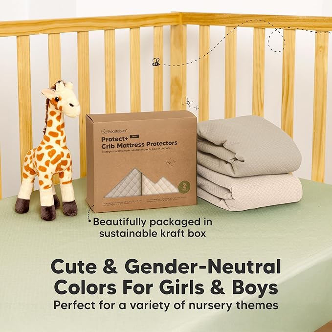 Waterproof Crib Mattress Protector Cover Fitted - 2-Pack Quiet Baby Crib Mattress Pad Sheets, 52" x 28" Soft Quilted Cotton Baby Sheet, Machine Washable, Easy Fit, Durable (Ecru/Quin)