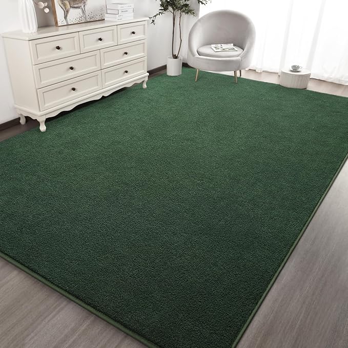 Kimicole 4x6 Washable Area Rugs for Bedroom Living Room, Low Pile Ulta-Thin Solid Color Rug, Non-Slip Soft Fluffy Carpet for Nursery Kids Room Dorm Room Home Decor (Dark Green)