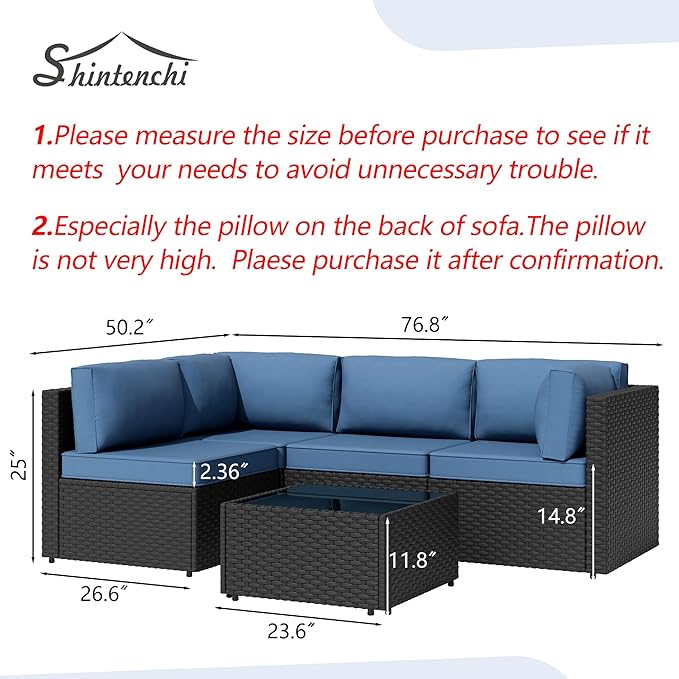 Patio Furniture Sets, 5 Piece Outdoor Sectional Sofas, Wicker Rattan Outdoor - Image 3
