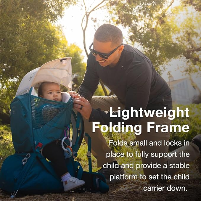 Osprey Poco SLT Lightweight Child Carrier Backpack - Slimmed-Down Hiking Carrier for Toddlers with Safety Harness, Sunshade, and Ventilated Backpanel - Lightweight Travel-Friendly Option
