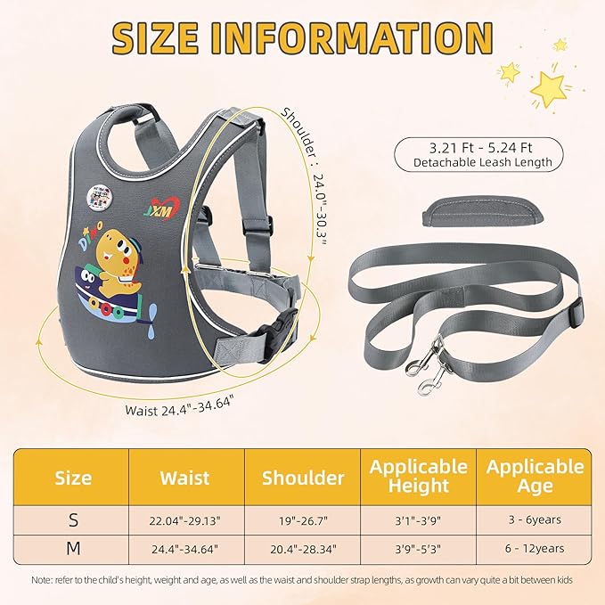 2025 New Safety Walking Harness for Big Kids (6-12yrs) with Autism Special Needs ADHD, Anti-Elopement Vest Harness with Grab Handle and Light Reflector, Adjustable Leash for Autistic, Active Child