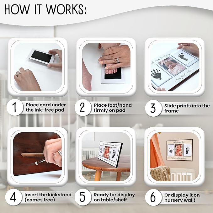 Baby Hand and Footprint Kit with Photo & Birth Details, Inkless Hand and Footprint Kit, Newborn Keepsake Plaque, Baby Shower Gifts (STYLE 2 (Baby Shower) (So Small, So Sweet))