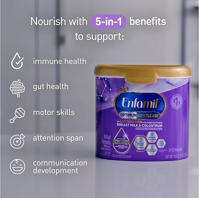 Enfamil Optimum Gentlease Baby Formula, Our Closest Formula to Breast Milk For Fussiness, Crying, Gas & Spit-up, Immune-Supporting Lactoferrin also found in Breast Milk, 19.5 Oz