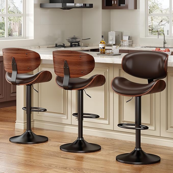 YaFiti Swivel Bar Stools Set of 2, Modern PU Leather Adjustable Counter Stool - Image 2