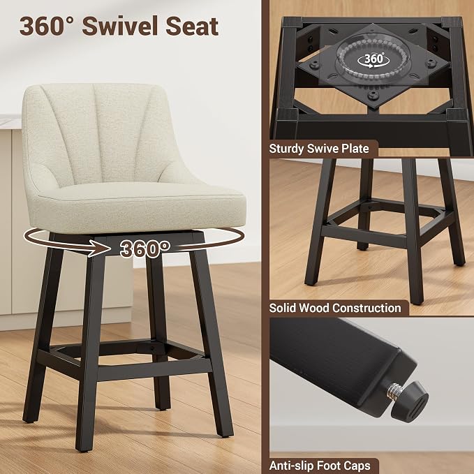 YaFiti Swivel Bar Stools Set of 2, 26 Inch Counter Height Bar Stools - Image 3
