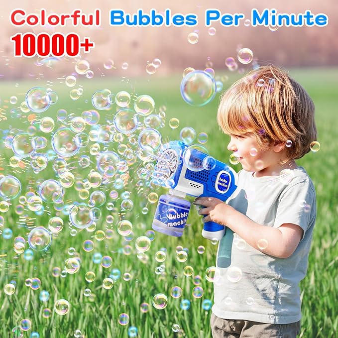 EagleStone 2 Bubble Guns Machine for Kids,8 Hole Light Up Bubble Maker with 4 Refill Solution and 10 Bubble Concentrate for Toddlers,Party Favors Birthday Fun Gifts for Girl Boy Outdoor Toy
