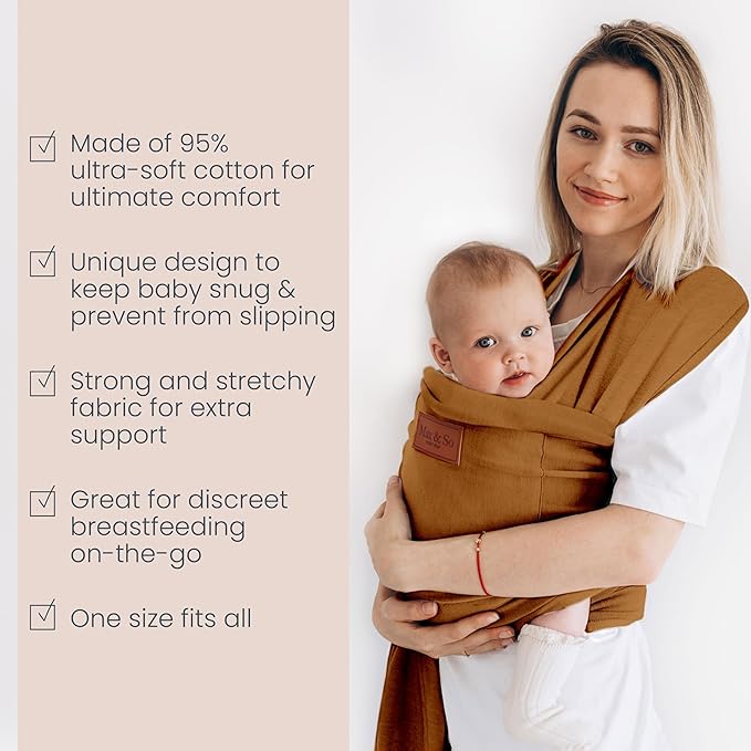 Baby Wrap Carrier - Premium Cotton Baby Carrier Wrap for Newborn to Toddler- Infant Carrier- Baby Holder One Size Fits All with Front Pocket by Max&so