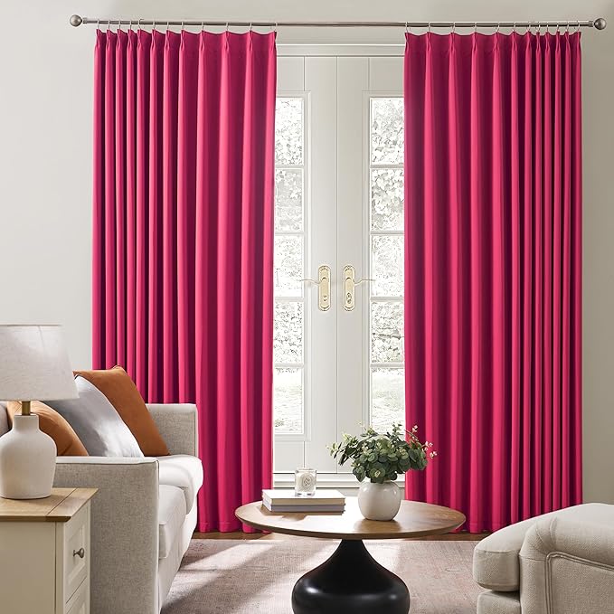 KEQIAOSUOCAI Pinch Pleated Curtains 120 Inches Long, Energy Saving Window Treatment Privacy Drapery for Living Room, Vertical Track System Elegant Hook Drapes(Hot Pink, 2 Panels, W40 x L120)