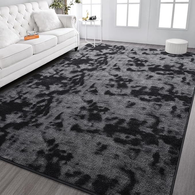 Kimicole 4x6 Washable Area Rugs for Bedroom Living Room, Low Pile Ulta-Thin Solid Color Rug, Non-Slip Soft Fluffy Carpet for Nursery Kids Room Dorm Room Home Decor (Dark Grey)