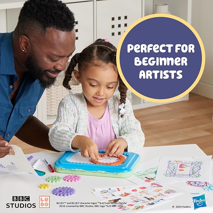 Spirograph Jr Bluey Toys - Toddler Arts and Crafts, Drawing Art Kit, Toddler Activities, Bluey Stickers, Drawing Pad, Jumbo Gears, Washable Markers, Unleash Your Child Inner Artist, Ages 3+
