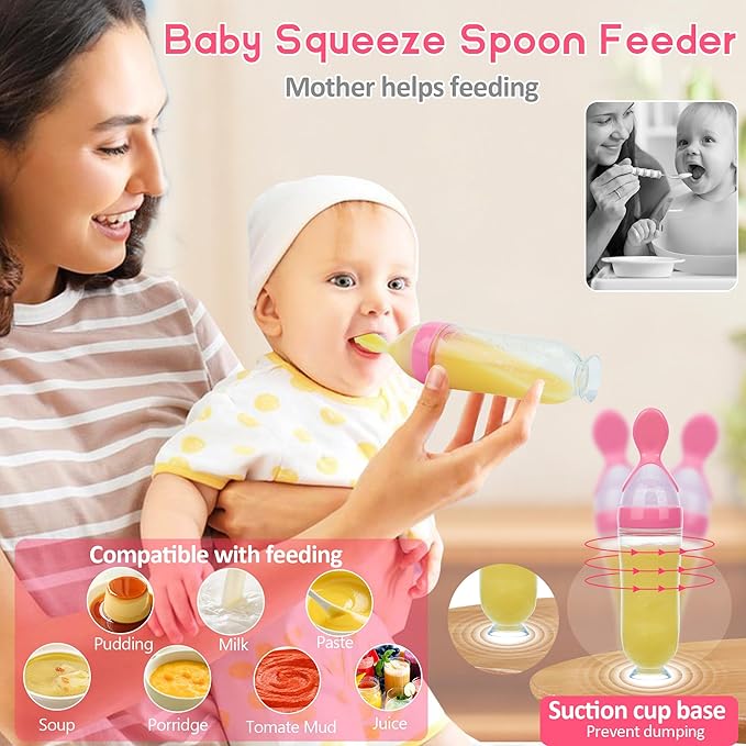 WAJIAYON Baby Fruit Feeder Pacifier - 5 Pack | 2 Mesh Infant Food Feeder Pacifier & 1 Baby Food Dispensing Spoon | Fresh Fruit Teethers for Babies |Shower Gifts for Boys and Girls (Pink & Green)