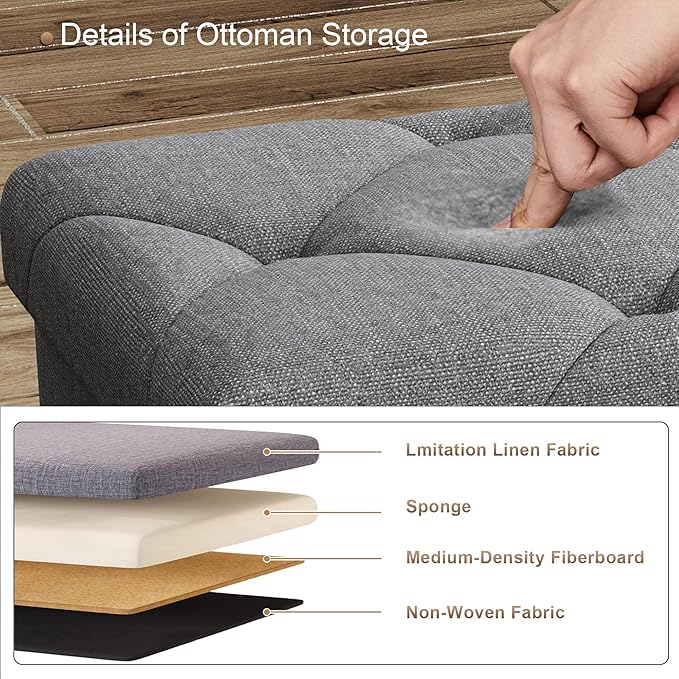 43 inch Storage Ottoman Bench, Folding Storage Bench Ottoman, - Image 3