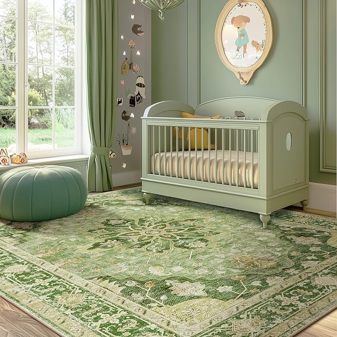 RELEANY Area Rugs 6'x8' Washable Non-Slip, Floral Vintage Distress Print by RELEANY