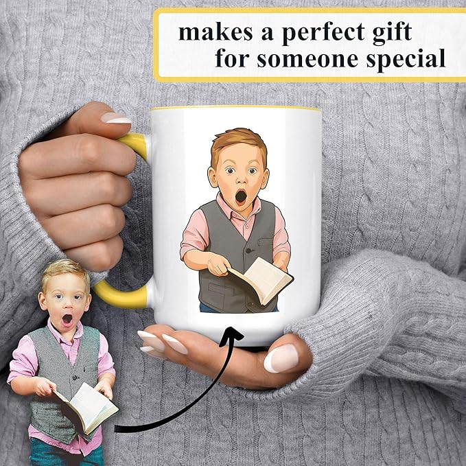 Personalized Coffee Mug, Custom Drawing Portrait Gift, Funny Customized Coffee Gift for Men & Women, Custom Mugs with Pictures, Yellow 15oz Customized Ceramic Tea Cup