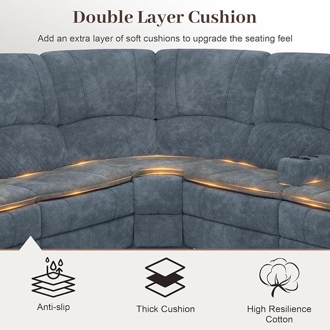 Yolsali Manual Reclining Sectional Sofa Set, 5 Seats Soft Fabric Recliner - Image 4