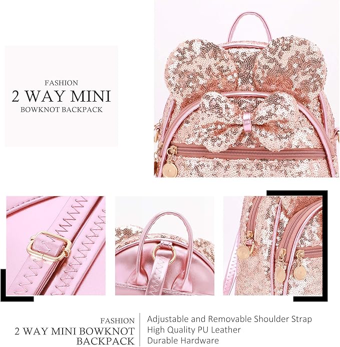 KL928 Girls Bowknot Polka Dot Cute Mini Backpack Small Daypacks Convertible Shoulder Bag Purse for Women