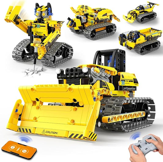5 in 1 STEM Robot Toy Building Kit, 452 PCS Blocks App & Remote Control Engineering Toys Robotics for Kids Ages 8-12, RC Bulldozer Erector Sets for Boys Girls 6 7 9 10 11 13 14+ Birthday Gifts