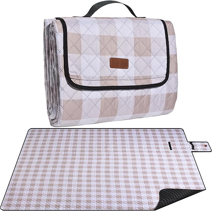 Extra Large Picnic Blanket 80''x 80'' Waterproof Foldable Picnic Mat for Beach, 5-Layer Outdoor Blanket for 6 to 8 Adults,Camping Grass Lawn Park Accessories Couple Park Wedding Registry(Brown)