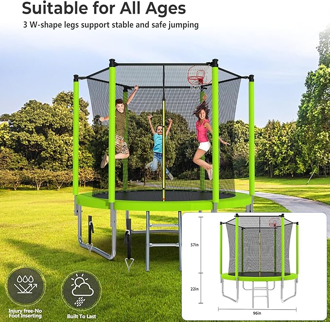 Upgraded 16FT 15FT 14FT 12FT 10FT 8FT Trampoline Outdoor with Basketball Hoop and Net, Capacity for 4-6 Kids and Adults