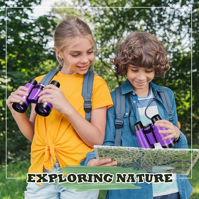 Libima 24 Pcs Binoculars for Kids Educational Compact Kids Binoculars with Neck String Toddler Telescope for Boys Girls Learning Bird Watching Camping Hiking Travel Safaris Birthday Gifts(Purple)