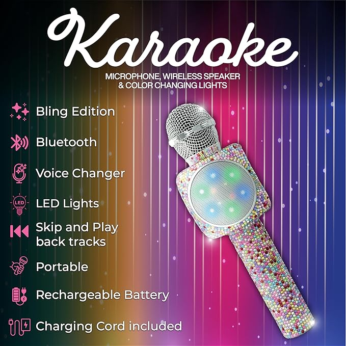 Sing-Along Bling Bluetooth Karaoke Microphone and Bluetooth Stereo Speaker All-in-One (Confetti Bling)