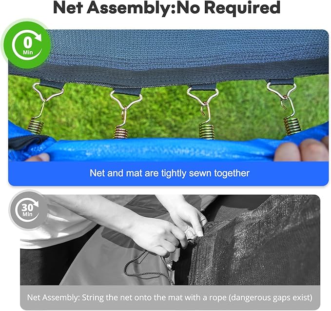 Zupapa 1500LBS Weight Capacity No-Gap Design Kids Trampoline 16FT 15FT 14FT 12FT 10FT Outdoor Safety Enclosure Trampolines with Non-Slip Ladder for Children, Adults & Family Backyard Fun