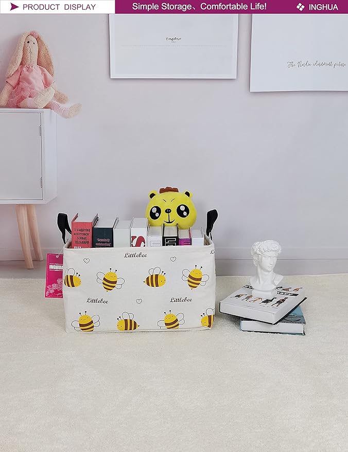 Rectangular Storage Basket Fabric Organizer Bin for Toys,Books,Clothes,Gifts,Pets-Perfect for Home,Office,Nursery,Dorm,Shelf(Rec-Bee )