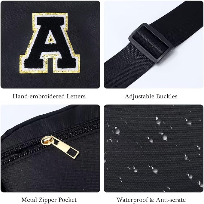 YOOLIFE Crossbody Bag Men, Initial Belt Bag Fanny Pack Crossbody Bag for Men Black Small Cross Body Bag for Men Fathers Gifts Everywhere Belt Bag Monogrammed Gifts K