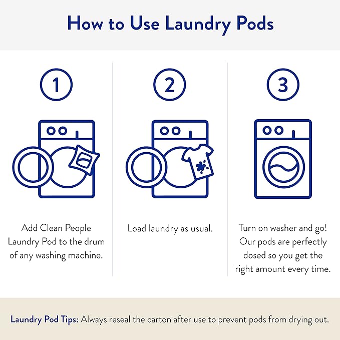The Clean People Fragrance Free Laundry Detergent Pods - Hypoallergenic Laundry Pods - Ultra Concentrated, Recyclable Packaging, Stain Fighting - Fragrance Free, 96 Pack