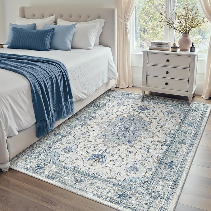 RELEANY Area Rugs 4'x5' Washable Non-Slip, Floral Vintage Distress Print - Image 2