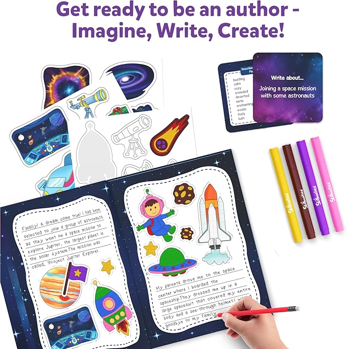 Skillmatics Storybook Art Kit - Create Space-Themed Stories, DIY Craft & Writing Kit with 300+ Stickers, Scrapbooking Activity, Gifts for Kids Ages 5, 6, 7, 8, 9, 10