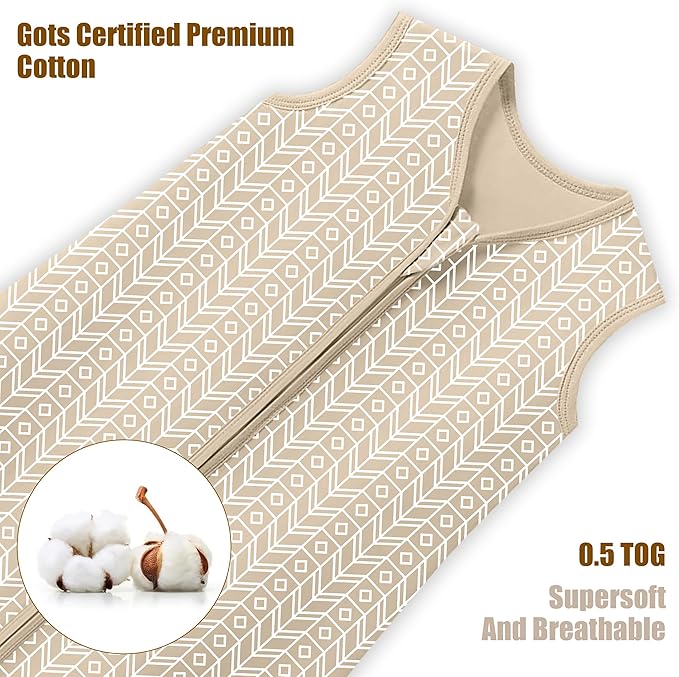 SWEET DOLPHIN Baby Sleep Sack 12-18 Months - 100% Cotton 2-Way Zipper TOG 0.5 Infant Wearable Blanket, Newborn Essentials Toddler 3 Pack Sleeping Sacks - Brown