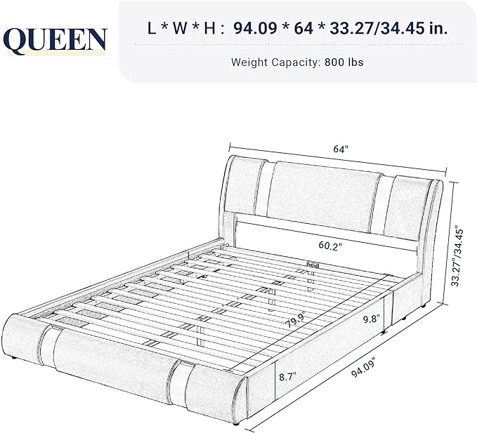 Allewie Queen Bed Frame with Iron Piece Decor, Faux Leather Upholstered - Image 2