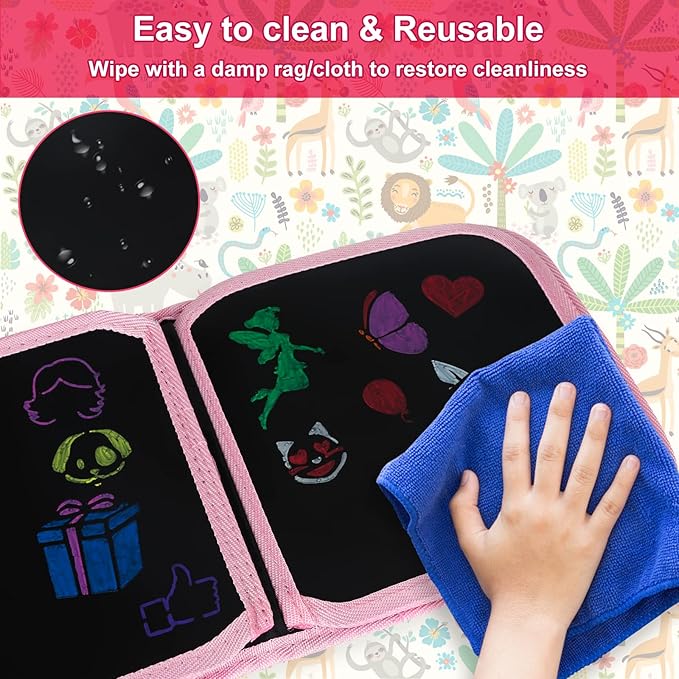 Erasable Doodle Set for Kids - Magic Drawing Book With 12 Watercolor Pens, 14 Page Reusable Writing Painting Set, Road Trip Car Game for Boys and Girls (Koala)