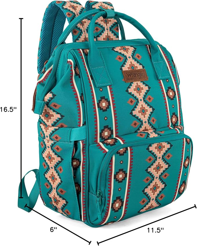Wrangler Aztec Backpack Organized Daypack Travel Baby Bag with Stroller Strap and Side Bottle Pockets