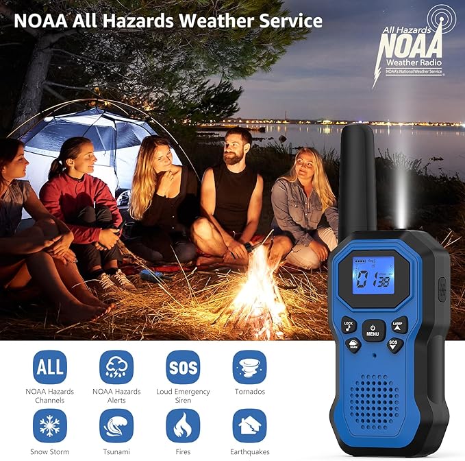 Walkie Talkies for Adults Long Range 2 Way Radios for Kids Rechargeable 4 Pack, Hiking Camping Skiing Cruising Gear with Lamp, USB-C, SOS Siren, NOAA Alert, iVOX Hands-Free, One-Touch Pairing