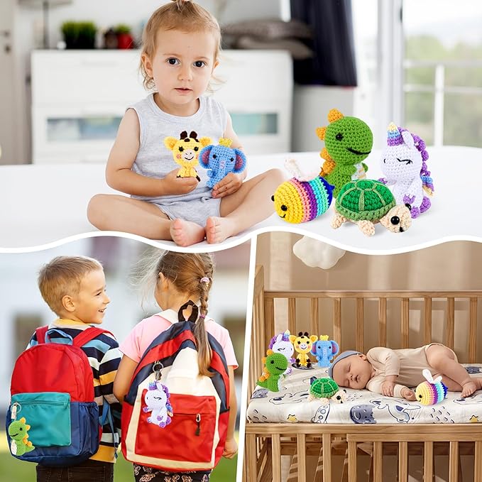 QYGYMXC 6PCS Crochet Kit for Beginners, Knitting Kit with Step-by-Step Video Tutorials, Beginner Crochet Kit for Adults, Crochet Animal Kit for Beginners Kids, Complete Kit Included 6 Cute Animals