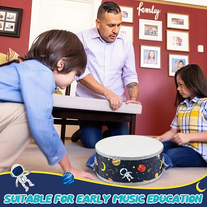 Boao 1 Pc Kids Drum Set, 8 Inch Toddler Drum Wooden Toy with Adjustable Strap and 4 Drumsticks, Educational Sensory Musical Instrument for Toddlers Kid Baby Boys Girls Gift (Dinosaur)